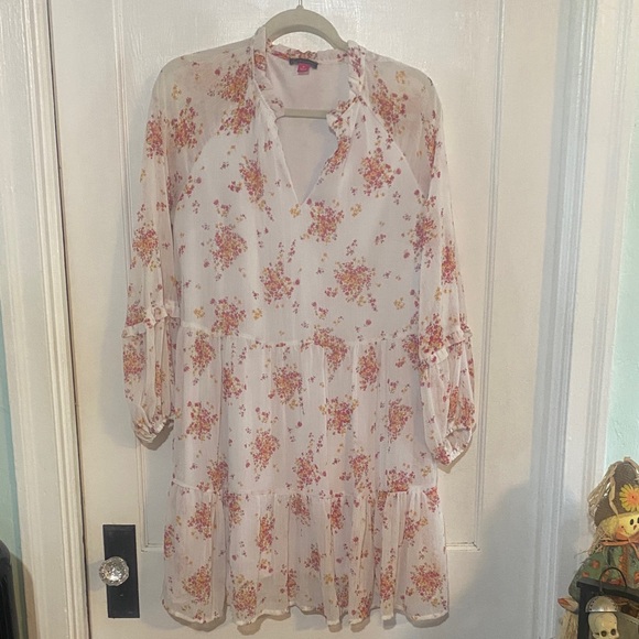 Vince Camuto Floral Long Sleeve Dress - Pink and Cream - Picture 1 of 5